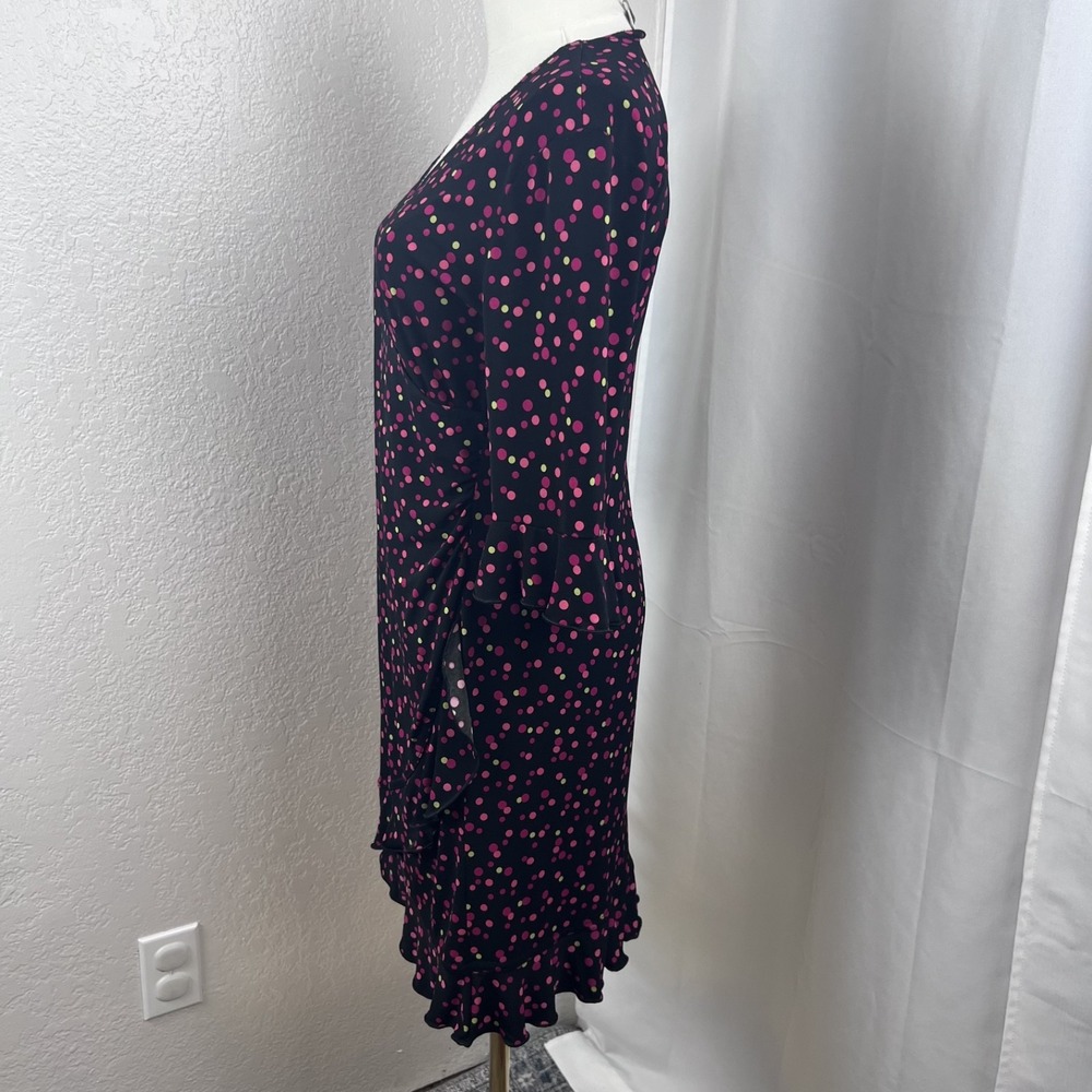 Vintage Y2K Faux Wrap Mini Dress Womens 6P Black Polka Dot Retro Party Feminine - Picture 4 of 10